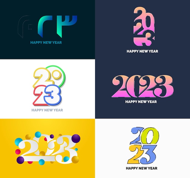 Großes Set von 2023 Happy New Year Logo Text Design 2023 Nummer Designvorlage Vector New Year Illustration