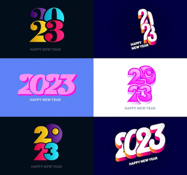 Großes Set von 2023 Happy New Year Logo Text Design 2023 Nummer Designvorlage