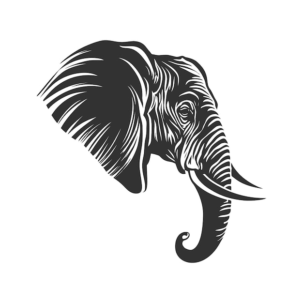Großes und mutiges Elefantenkopf-Silhouette-Illustrations-Maskottchen-Logo.