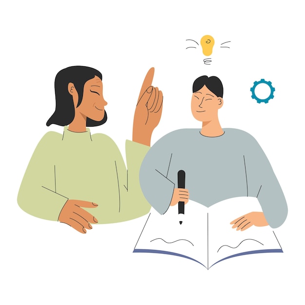 Großmutter unterrichtet eine Lektion mit Enkel Vector Illustration des Studienkonzepts
