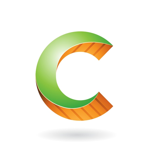 Grün und gelb gestreiftes, verdrehtes 3D-Symbol für Buchstabe C