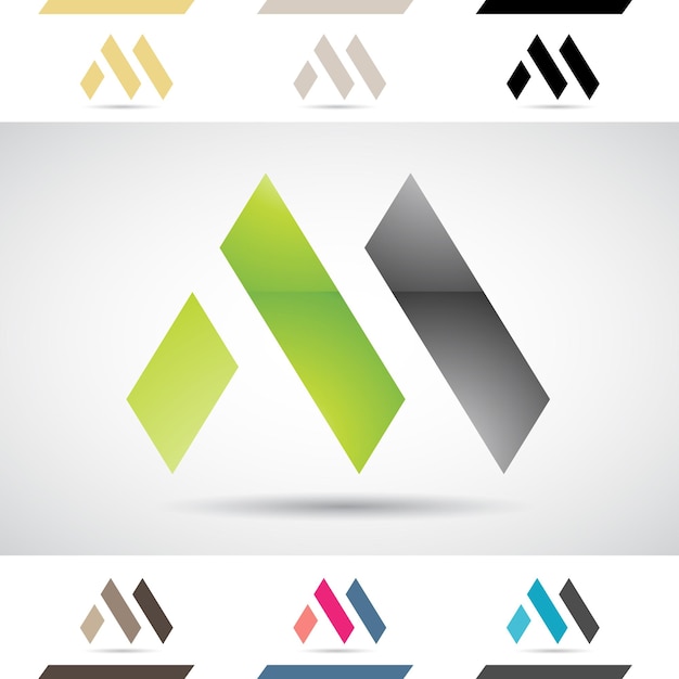 Grün und schwarz glänzendes abstraktes Logo-Symbol des Buchstabens M mit 3 Streifen
