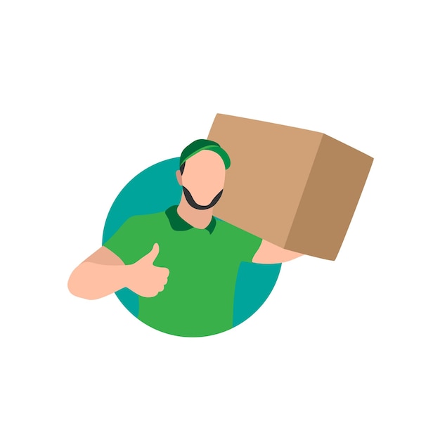 Grün uniformierter Kurier mit einem Lieferpaket
