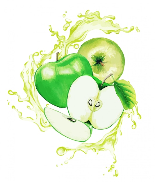 Grüne Äpfel im Spritzer hellgrünen Saftes