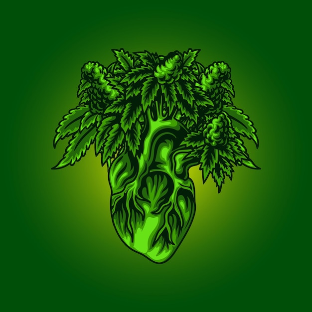 Vektor grüne cannabis-herzillustration