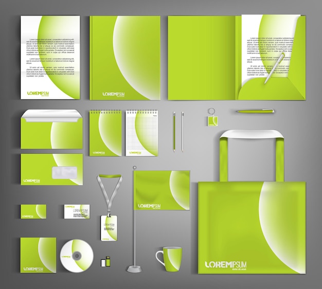 Grüne corporate-identity-designvorlage mit weißem kreisförmigem element