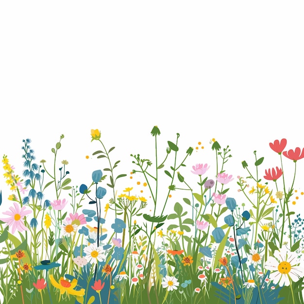 Grüne Frühlingswiese mit Wildblumen 100