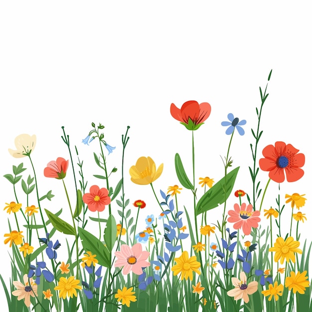 Grüne Frühlingswiese mit Wildblumen 15