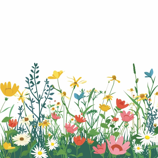 Grüne Frühlingswiese mit Wildblumen 65