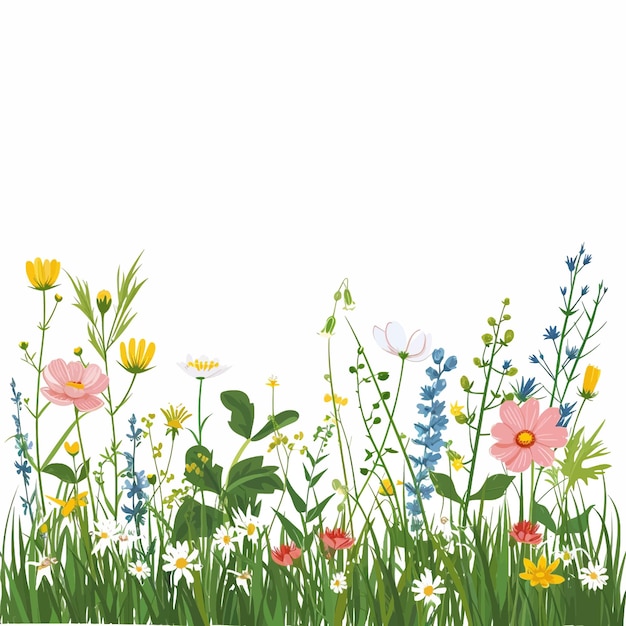 Grüne Frühlingswiese mit Wildblumen 83