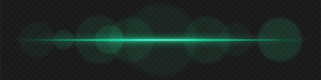 Grüne horizontale Neonlinsenflare mit glühenden Bokeh-Ringen Isolierter Laserstrahl-Effekt perfekt für digitale HUD-Warnlichter Tech-Visual-Scifi-Schnittstelle