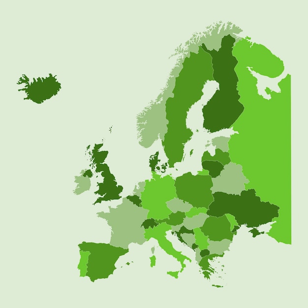 Grüne karte europas mit länderumriss vektorillustration