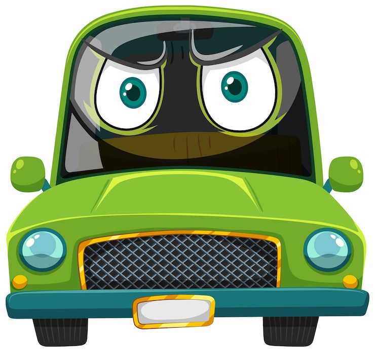 Vektor grüne oldtimer-cartoon-figur mit wütendem gesichtsausdruck auf weißem hintergrund