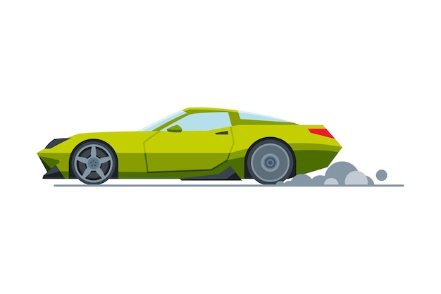 Grüne Sport-Rennwagen-Seitenansicht Schnellmotorrennen-Bolid-Vektorillustration