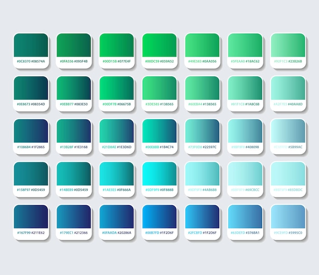 Grüne und blaue farbpalette mit hex