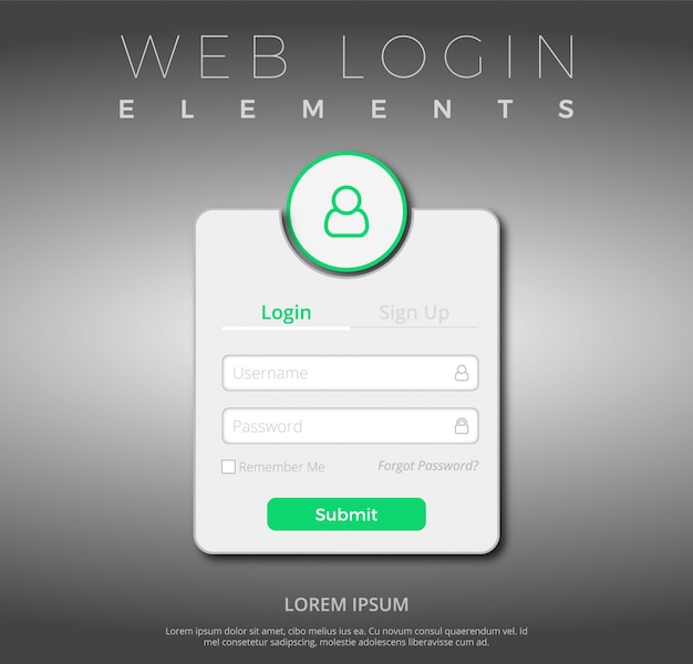 Vektor grüne und weiße web-login-vorlage