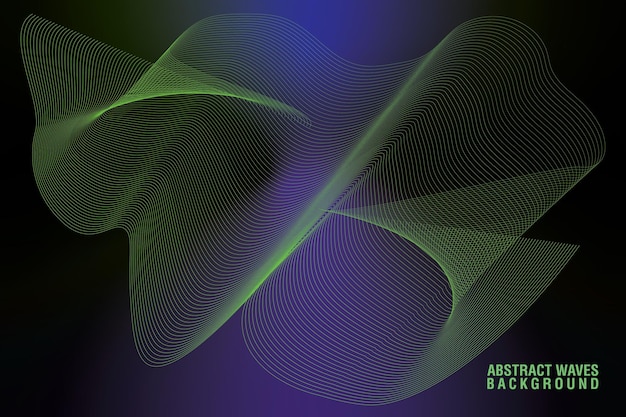 Grüne Wellen mit blauem Gradienten abstrakter Hintergrund Lockenwellen Linienkunstmuster Vektorwellenkunst
