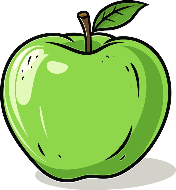 Grüner Apfel mit grüner Blattvektorillustration