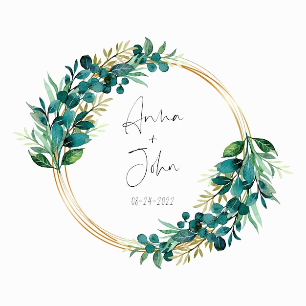 Grüner Aquarellkränz mit goldenem Rahmen