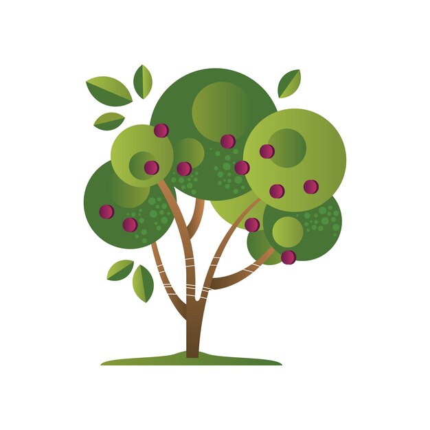 Grüner baum mit pflaumen gartenpflanze mit reifen früchten vektor-illustration auf weißem hintergrund