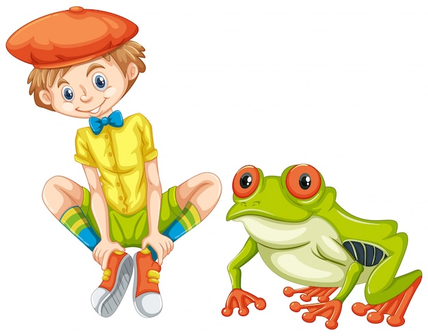 Grüner frosch und kleiner junge