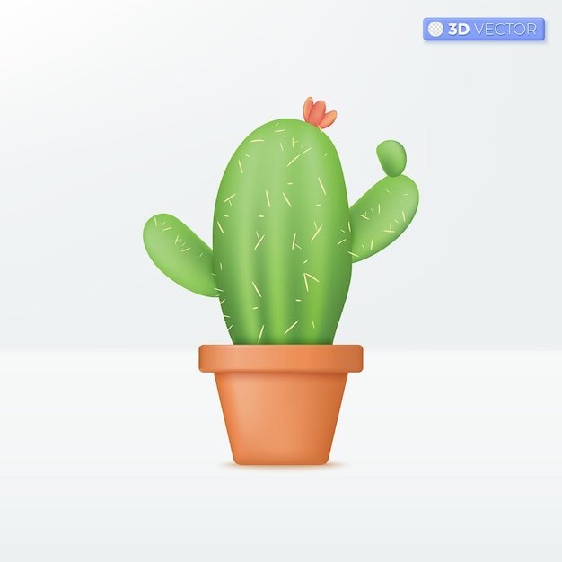 Grüner Kaktus in Tontopf Symbolsymbole Zierpflanze für Heim- und Bürodekorationskonzept 3D-Vektor isoliertes Illustrationsdesign Cartoon Pastell Minimaler Stil Wird für Design ux ui Printwerbung verwendet