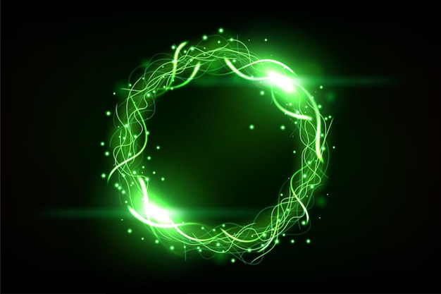Grüner kreisblitzring mit funkeneffekt. breitbild-vektor-illustration