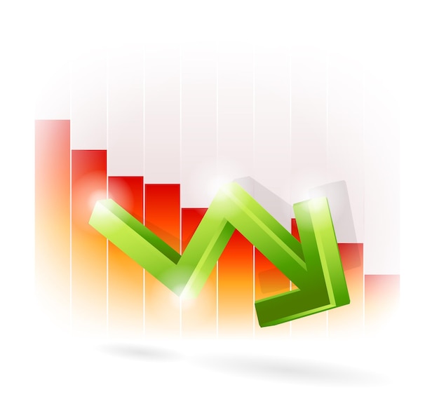 Grüner pfeil auf rotem balkendiagramm