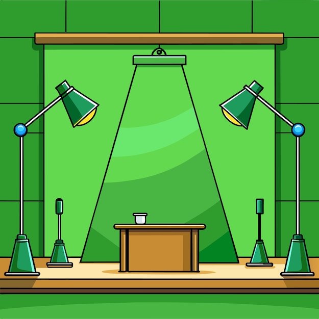Grüner studio-wandhintergrund mit podiums-spottlicht-vektorillustration