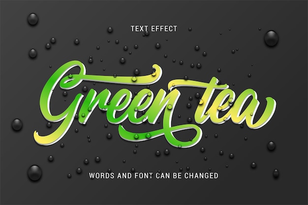 Vektor grüner tee-texteffekt, bearbeitbar, eps, cc