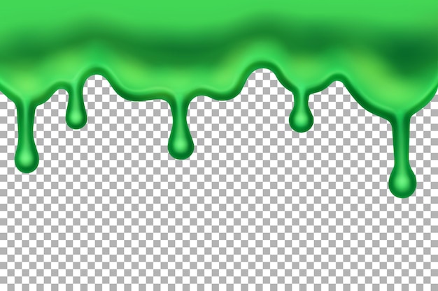 Grüner tropfender schleim. fließende flüssigkeit mit blobs. klebriges halloween-dekor. radioaktiver schleim.