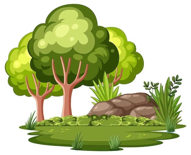 Grüner Wald mit Felsen