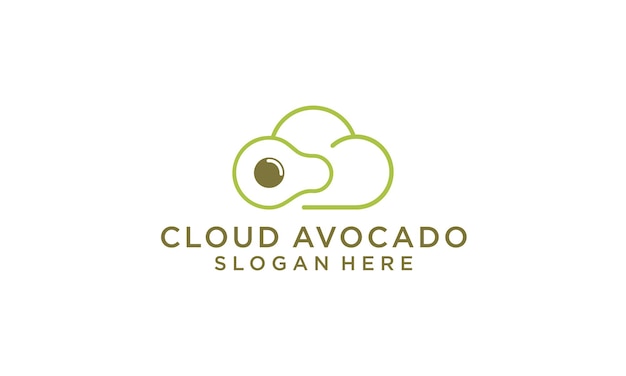 Grünes avocado-design-logo mit wolkensymbol