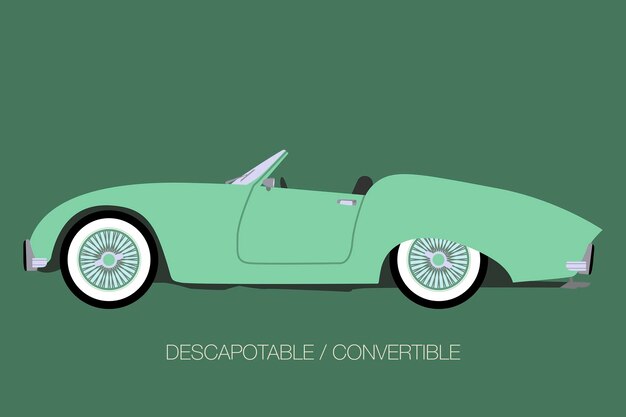Vektor grünes cabriolet-auto, seitenansicht, flacher designstil