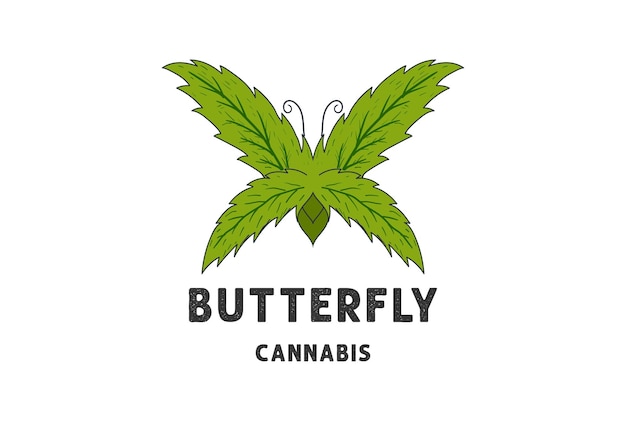 Grünes frisches schmetterlings-cannabis-marihuana-ganja-blatt für naturhanf-cbd-ölextrakt-logo