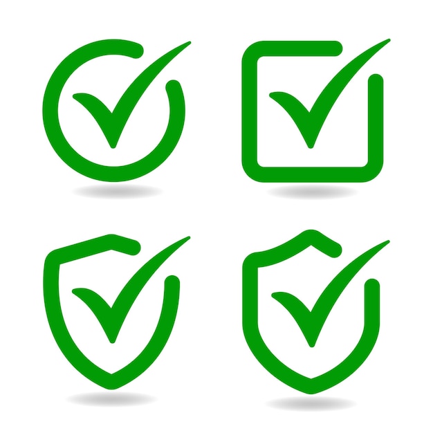 Grünes häkchen-icon-set und häkchen-symbol in grüner farbvektorillustration