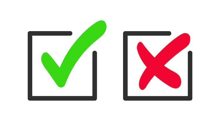 Vektor grünes häkchen und rotes kreuzsymbol. symbol für genehmigt und abgelehnt.