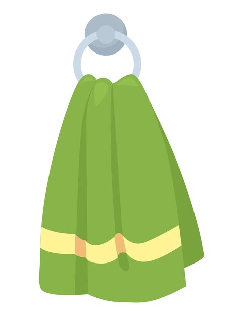 Vektor grünes handtuch, das rund hängt, silberner haken, hygiene-konzept, sauberes badezimmer-zubehör, vektor