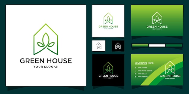 Grünes haus-logo-vorlage mit modernem konzept und visitenkarten-design