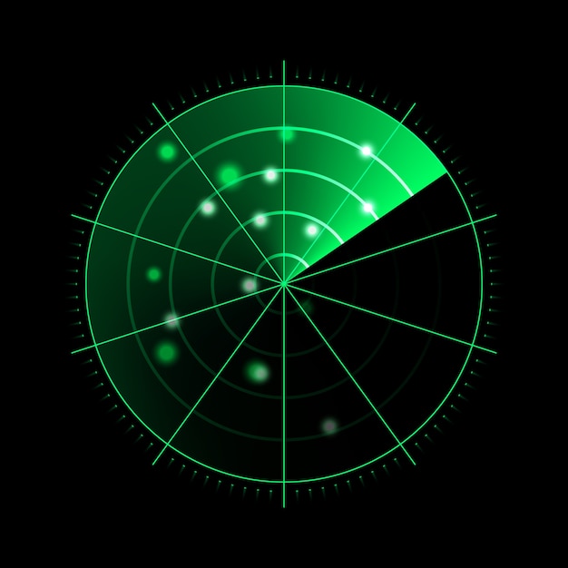 Grünes radar lokalisiert auf dunklem hintergrund