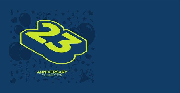 Grünes Retro-Isometrisches 23-jähriges Jubiläum- oder Geburtstagsbanner mit anpassbarem Kopierraum