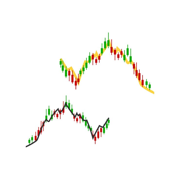 Grünes rotes Kerzendiagramm für die Börse mit Kauf- und Verkaufsknopf