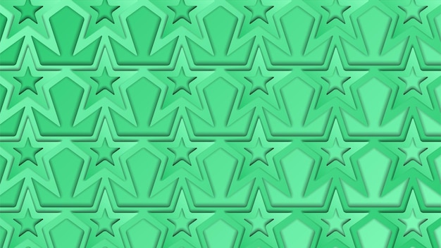 Grünes sternchenmuster auf grünem hintergrund. papiergeschnittene 3d-formen. abstrakter hintergrund