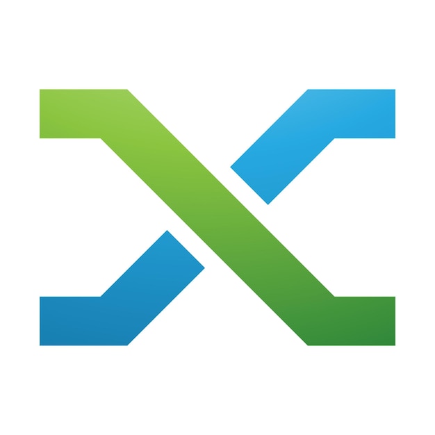 Vektor grünes und blaues x-buchstaben mit kreuzenden linien