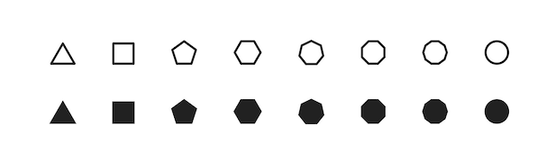 Vektor grundlegende geometrische form einfaches icon-set achteck-sechseck-fünfeck-dekagon-dreieck-symbol im vektor-flat-stil