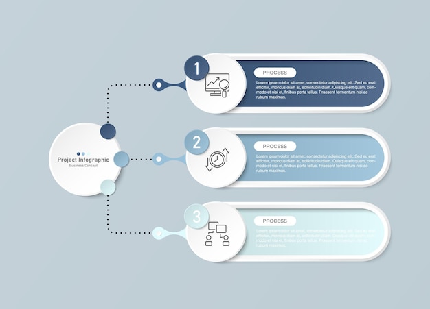 Grundlegende infografik-vorlage mit 3-schritten-prozess oder optionen-prozessdiagramm