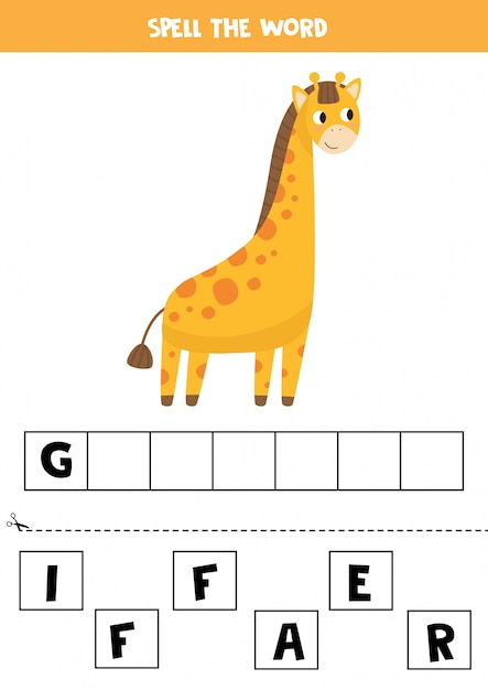 Grundlegendes kreuzworträtsel für kinder. errate das wort giraffe.