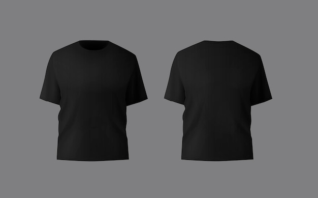 Grundlegendes schwarzes männliches T-Shirt realistisches Mockup Vorder- und Rücksicht Leer Textildruck Vorlage Kleidung