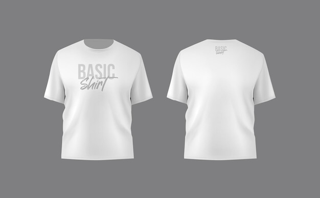 Grundlegendes weißes männliches T-Shirt realistisches Mockup Vorder- und Rücksicht Leer Textildruck Vorlage Kleidung