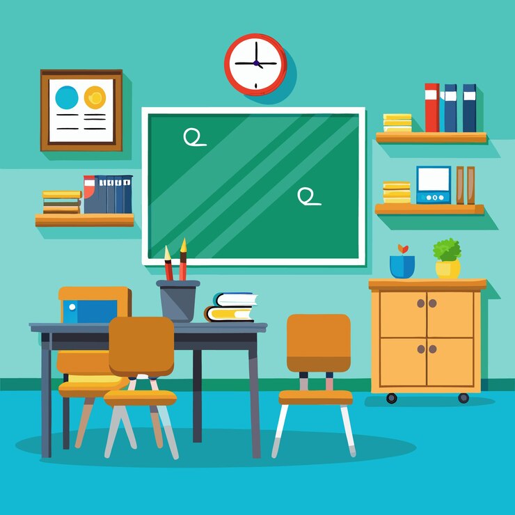 Vektor grundschüler im klassenzimmer lehrer vektorkunst verbessert den pädagogischen inhalt